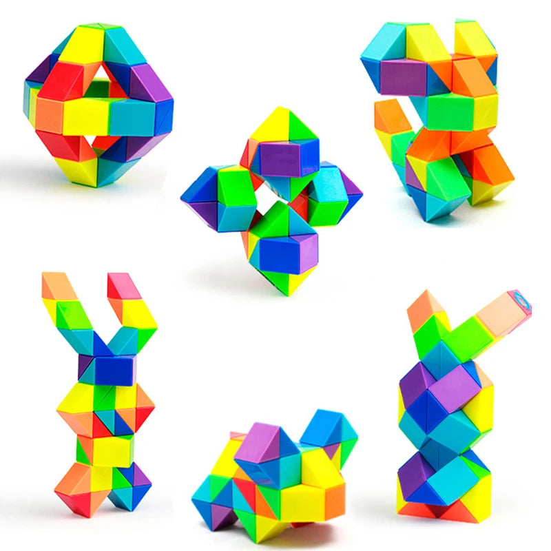 24-72 Segments Magic Rule Snake Multi-color 3D Puzzle Fidget Toys Decompression Transformable Cubes Educational Toys