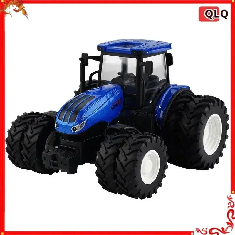 1:24 Scale Remote-Controlled Tractor Toy Alloy Electric Farm Truck with Headlights RC Car Set for Kids Birthday Christmas Gifts