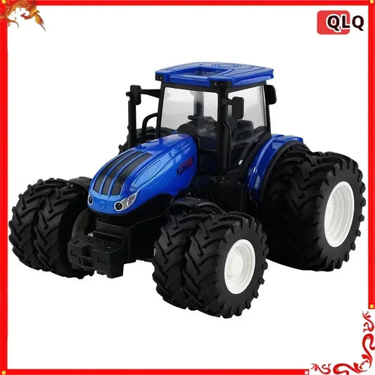 1:24 Scale Remote-Controlled Tractor Toy Alloy Electric Farm Truck with Headlights RC Car Set for Kids Birthday Christmas Gifts