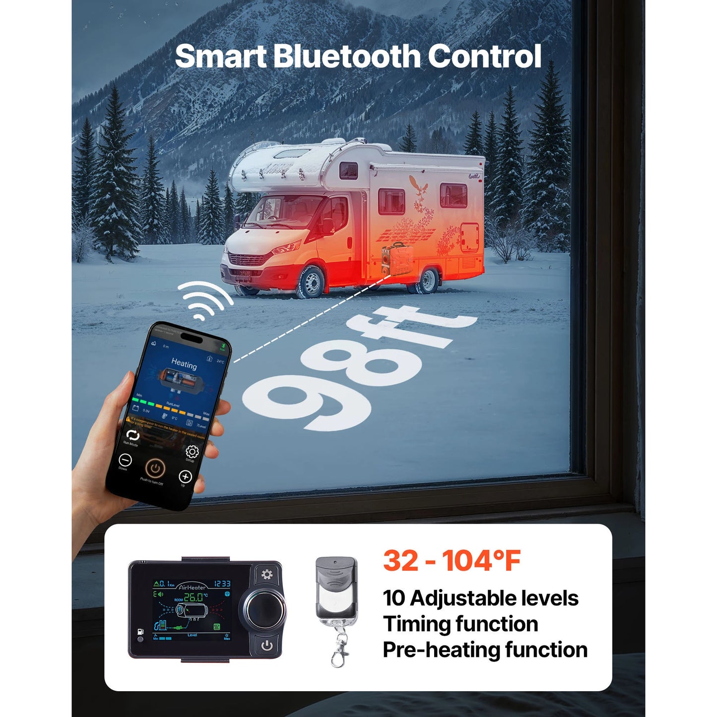 SucceBuy Diesel Heater 8KW DC 12V 24V All In One Portable With Bluetooth APP Control Remote LCD Screen For Vehicles Vans RVs Cam