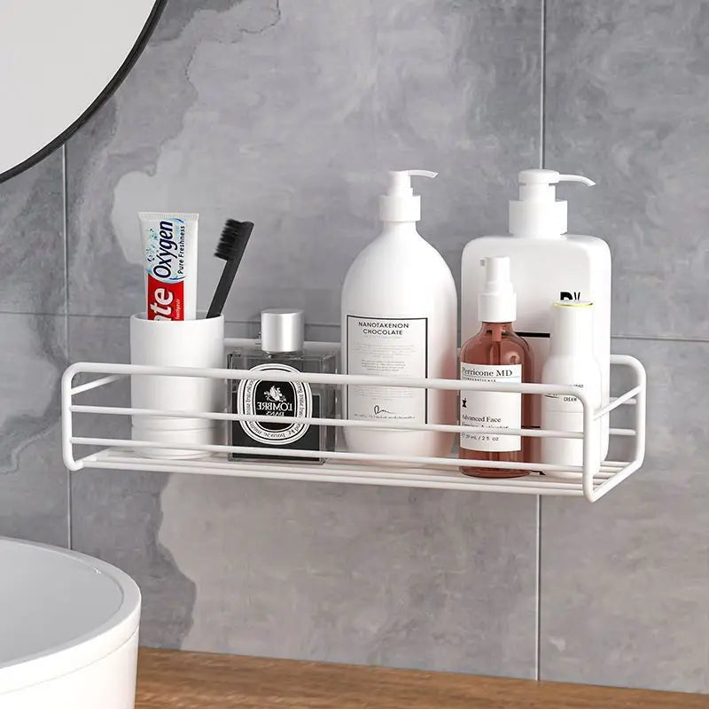 Bathroom Storage Rack Kitchen Organizer Shelf Black Shelves Corner Frame Iron Shower Punch Free Mounted Caddy Rack