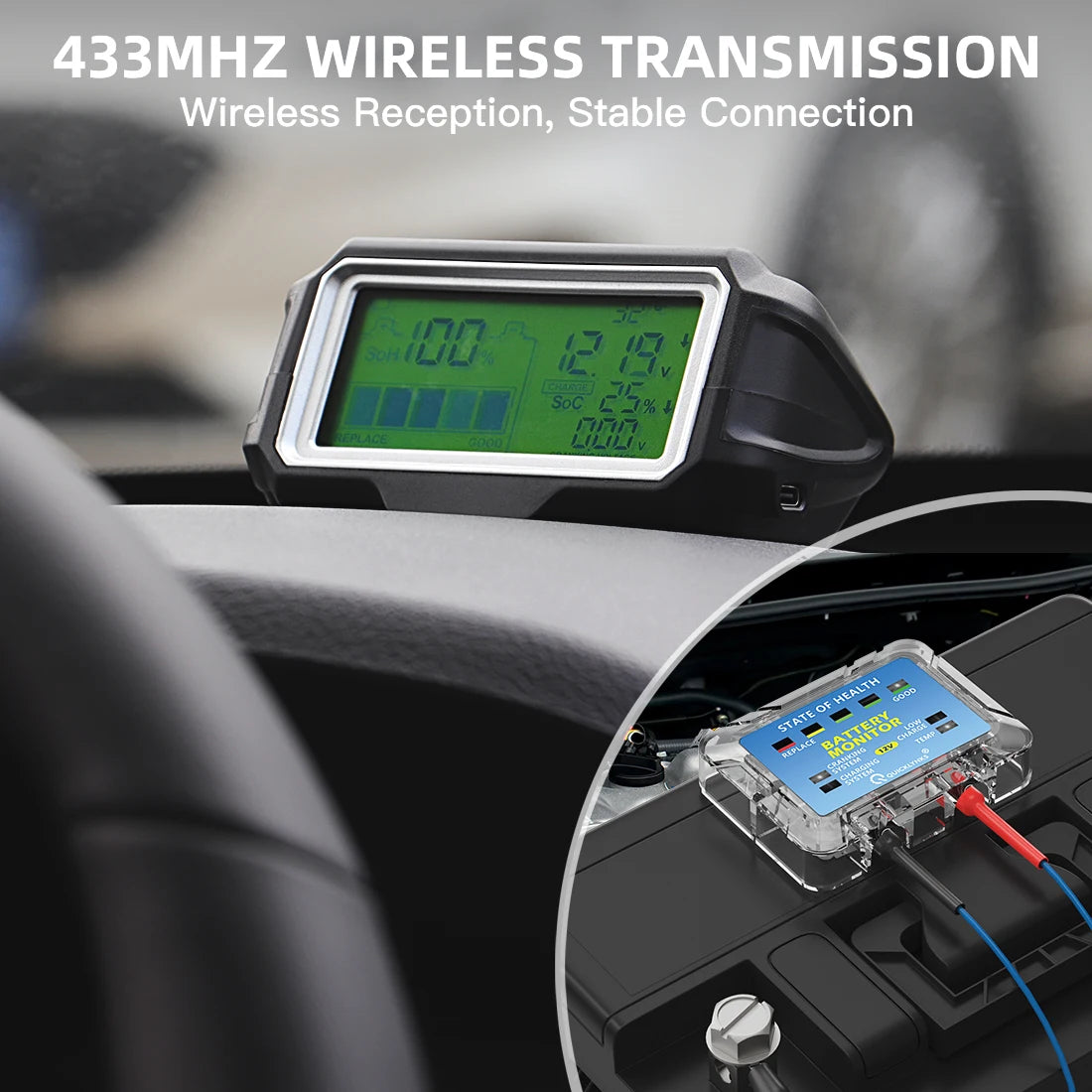 QUICKLYNKS BM5-D 12V Car Battery Tester LED 433MHz Monitor Head-Up Display SOH SOC Charging Battery Analyzer Diagnostic Tool