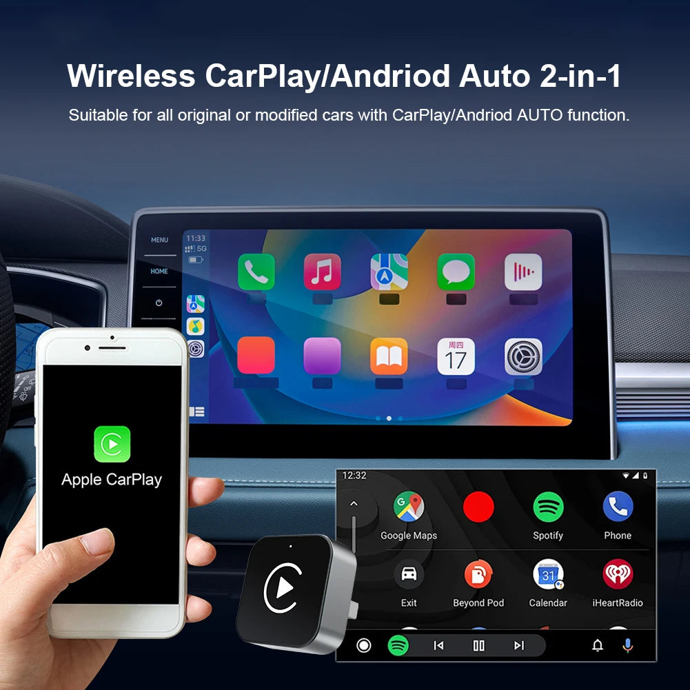 2025 New 2IN1 Wireless CarPlay Android Auto USB Adapter Dongle Smart Mini Box Plug Play For VW Toyota Nissan Honda Ford Benz KIA