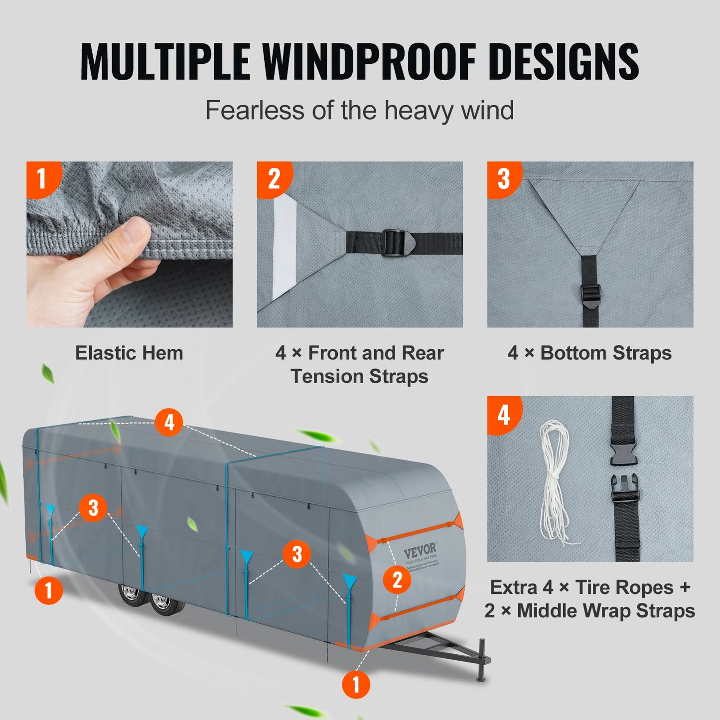 VEVOR Travel Trailer Cover RV Cover Waterproof Windproof 4-Layer Non-Woven Fabric Camper Cover with Storage Bag and Patches