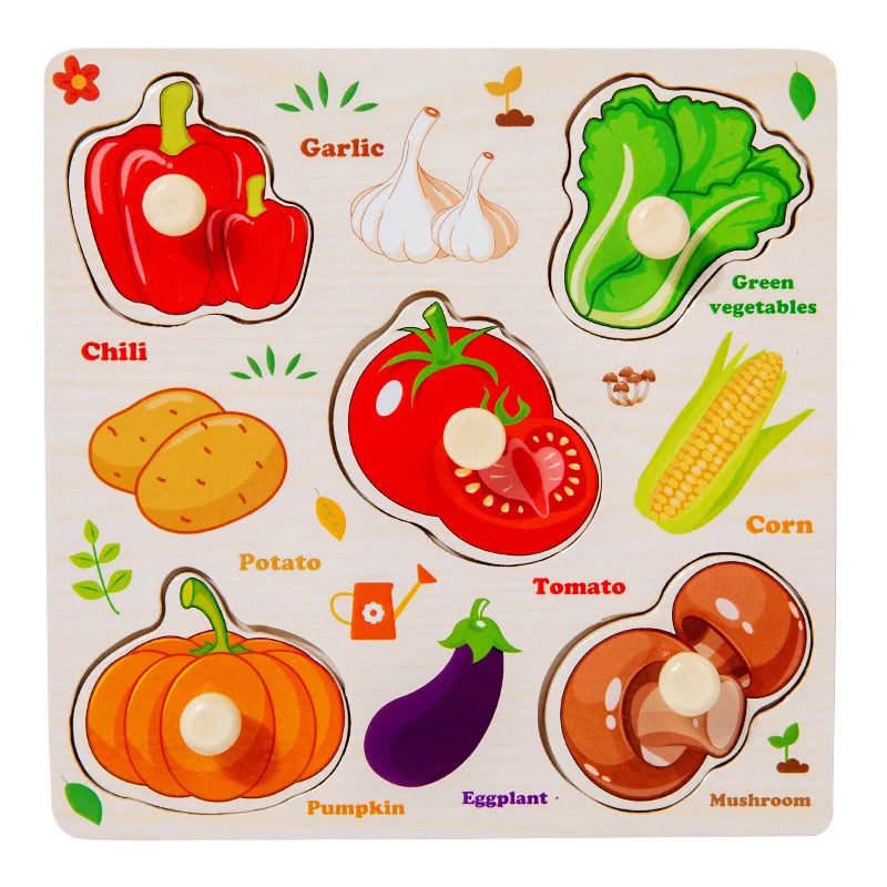 Montessori Baby Wooden Puzzle Toys Kids Educational Game 3D Cartoon Animal Jigsaw Puzzle Toys Activity Board for Child 2 3 Years