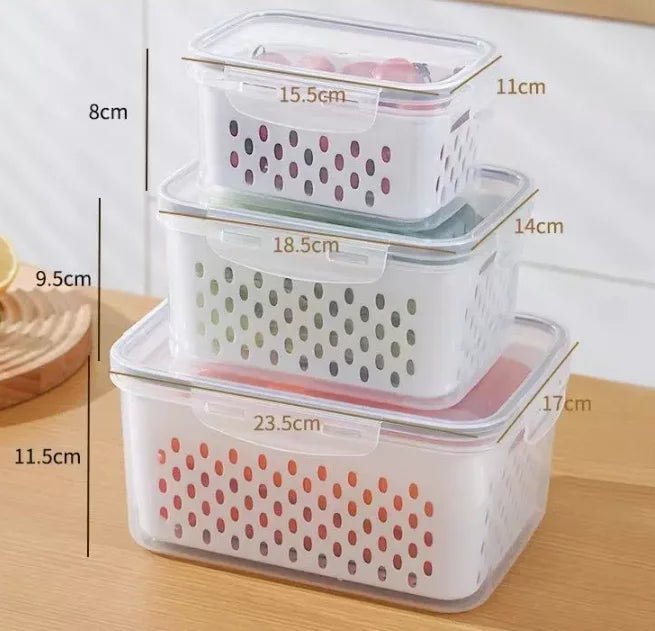 Fruit Storage Containers for Fridge Produce Containers with Removable Fruit Washing Bowl with Strainer for Salad Berry Lettuce