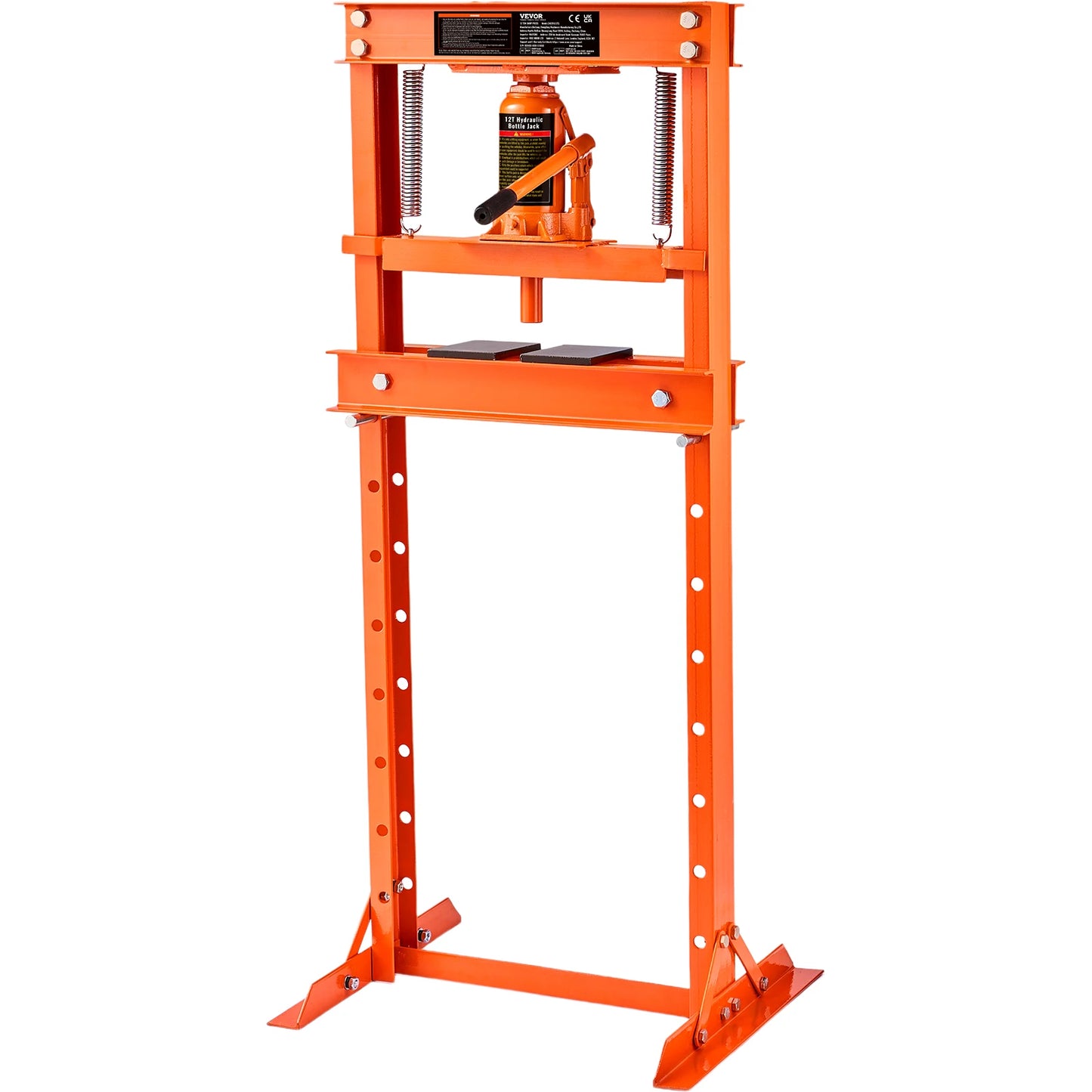 SucceBuy 6/12 Ton Hydraulic H Frame Garage Floor Adjustable Shop Press with Plates 6/12T Orange for Garage or Professional Shop