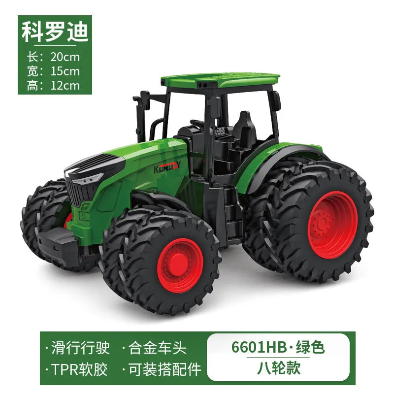 1:24 Scale Remote-Controlled Tractor Toy Alloy Electric Farm Truck with Headlights RC Car Set for Kids Birthday Christmas Gifts