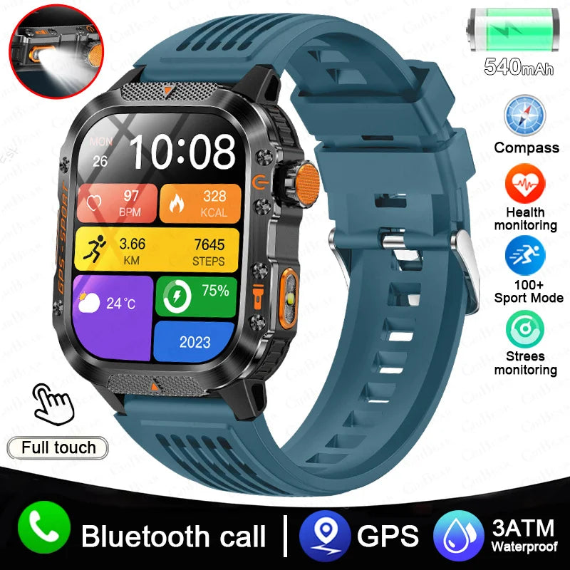 2025 New Military GPS Sports Smart Watch Men 3ATM Waterproof Compass 540mAh Bluetooth Call Heart Rate Smartwatches Android IOS