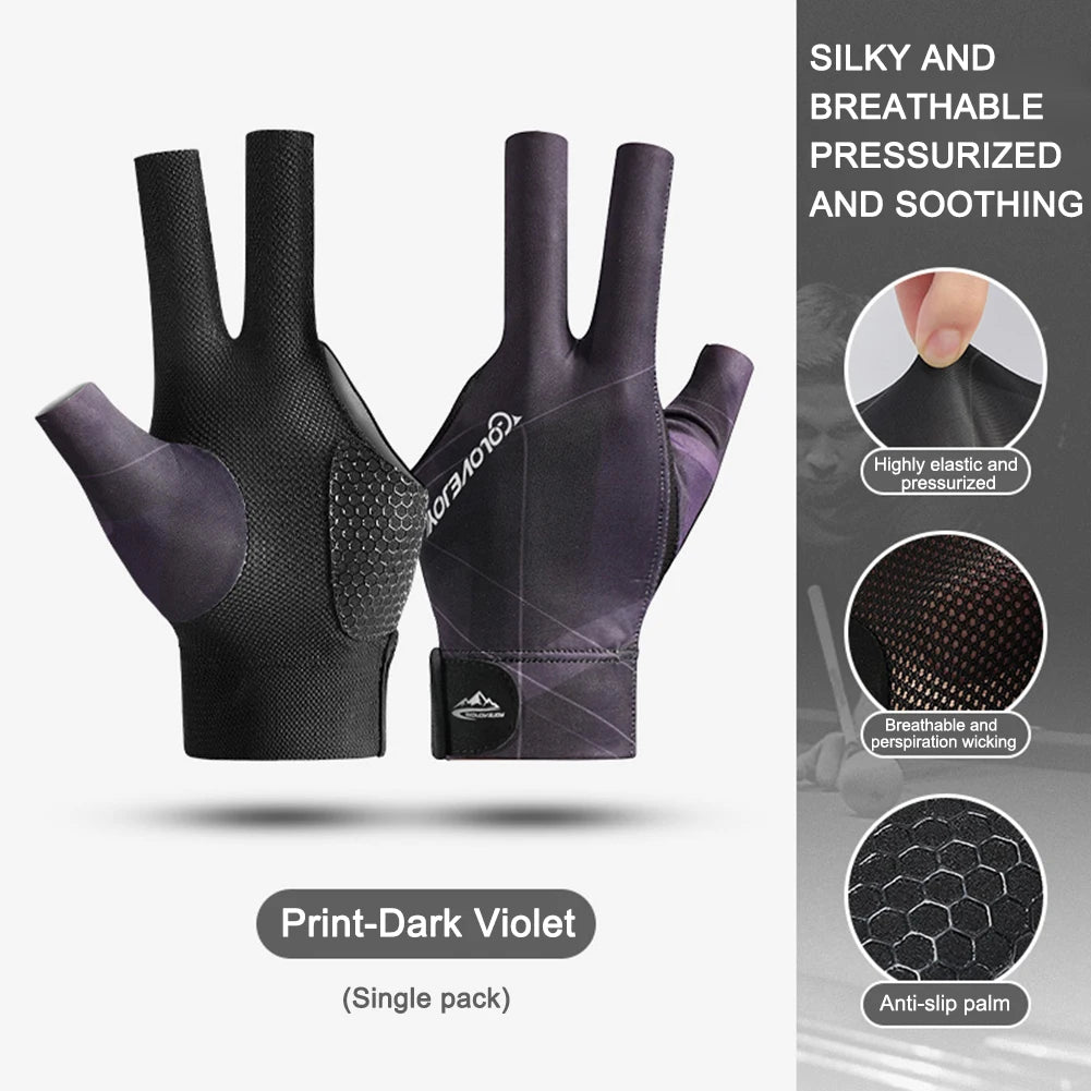 Open Finger Billiard Gloves Breathable Polyester Snooker Sport Glove Adjustable Sticker Smooth Soft Lightweight Amateur Training