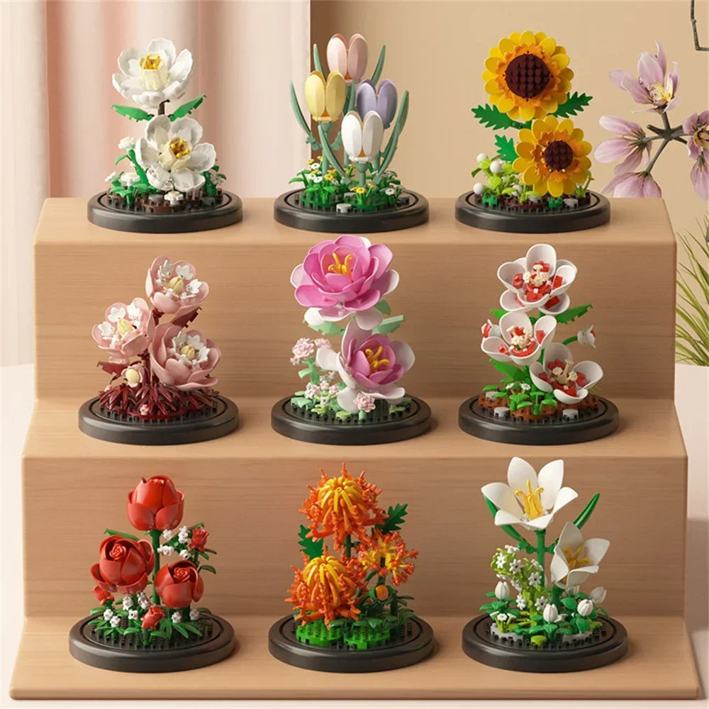 Eternal Flower Bouquet Bonsai Potted Plant Micro Building Blocks Model Home Decoration Toy For Kid Birthday Gift