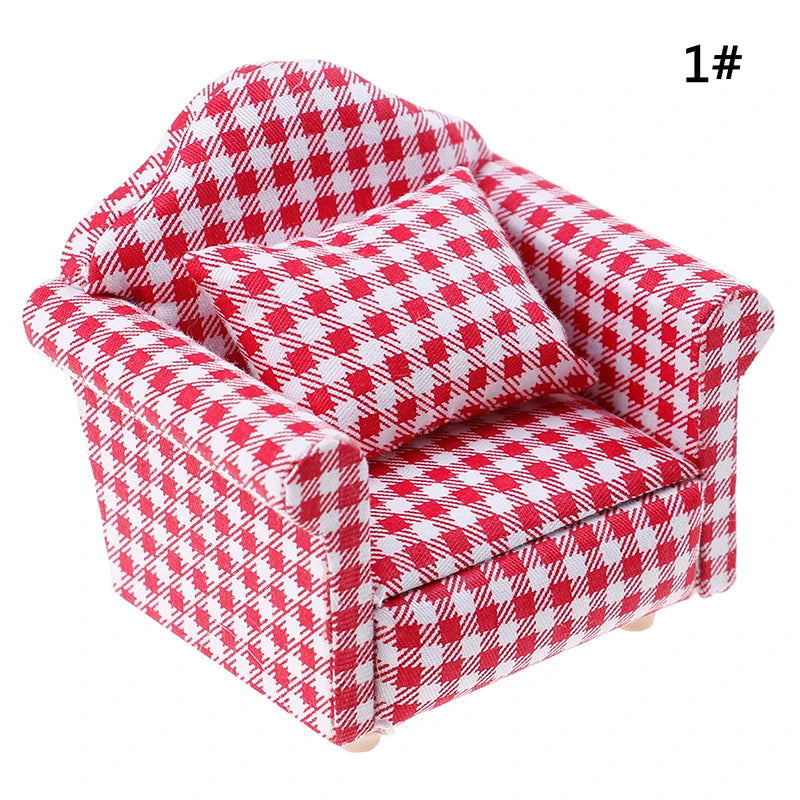 Mini Dollhouse Furniture Sofa with Pillow Set Simulation 1:12 Miniature Living Room Kids Pretend Play DIY Doll House Decor