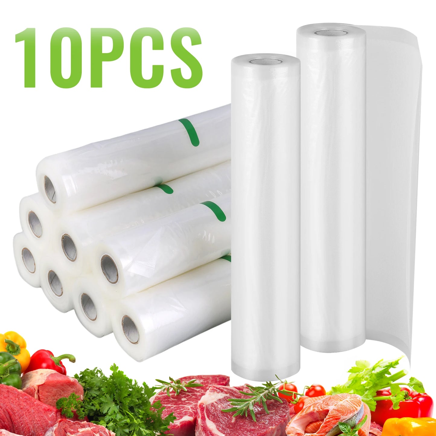 10 Rolls Food Vacuum Sealer Bags Multi-Purpose Food Storage Saver Large Capacity Heat Seal Vacuum Bag for Freeze Drying Food