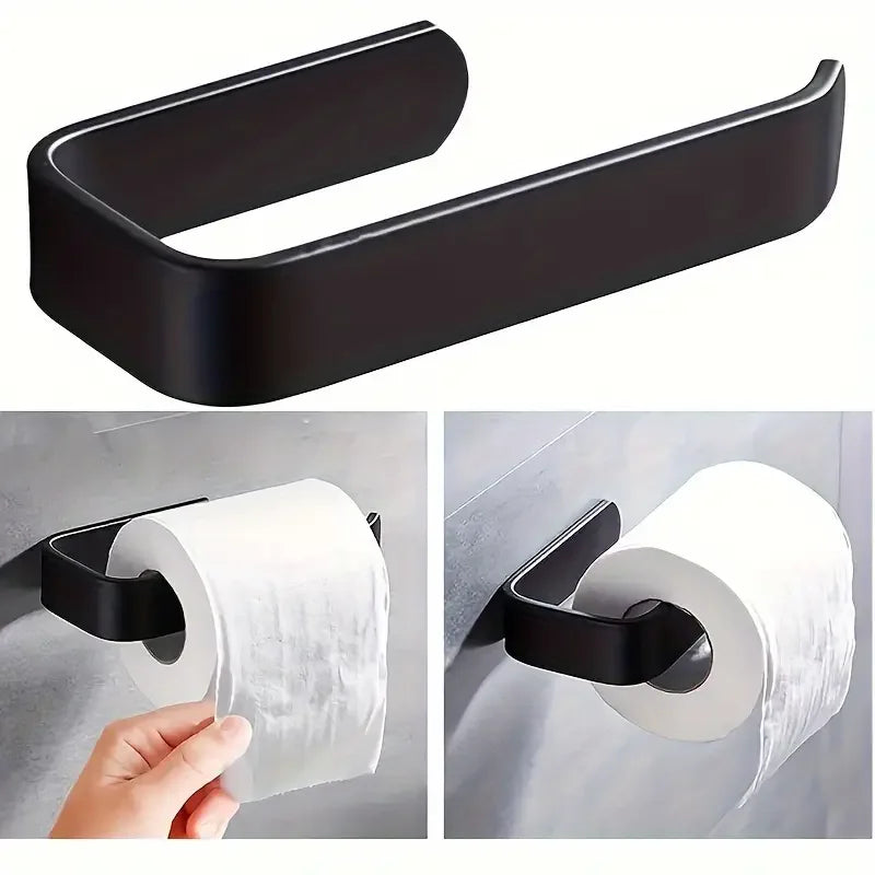 Wall-Mounted Toilet Paper Rack - Sleek Black/White, No-Drill Adhesive, Bathroom & Kitchen Organizer