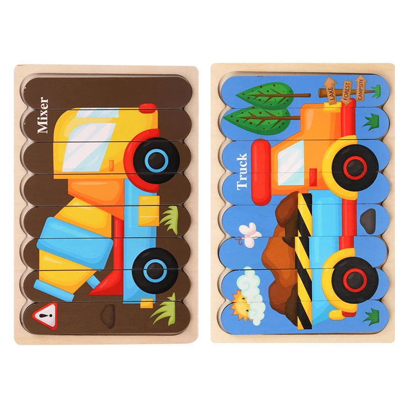 Montessori Baby Wooden Puzzle Toys Kids Educational Game 3D Cartoon Animal Jigsaw Puzzle Toys Activity Board for Child 2 3 Years