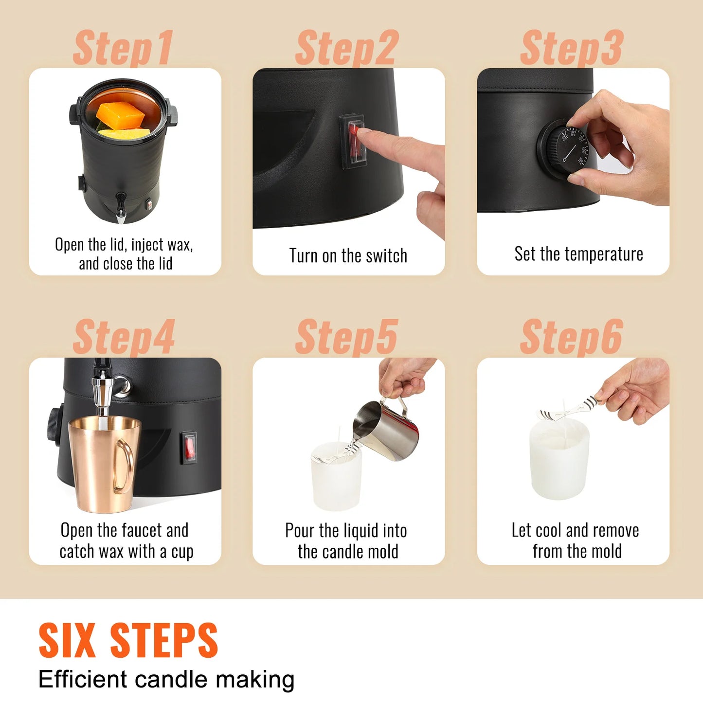 SucceBuy 6.5 L 10 L Wax Melter for Candle Making Large Electric Wax Melting Pot Easy Pour Spout 9-Level Temperature Control
