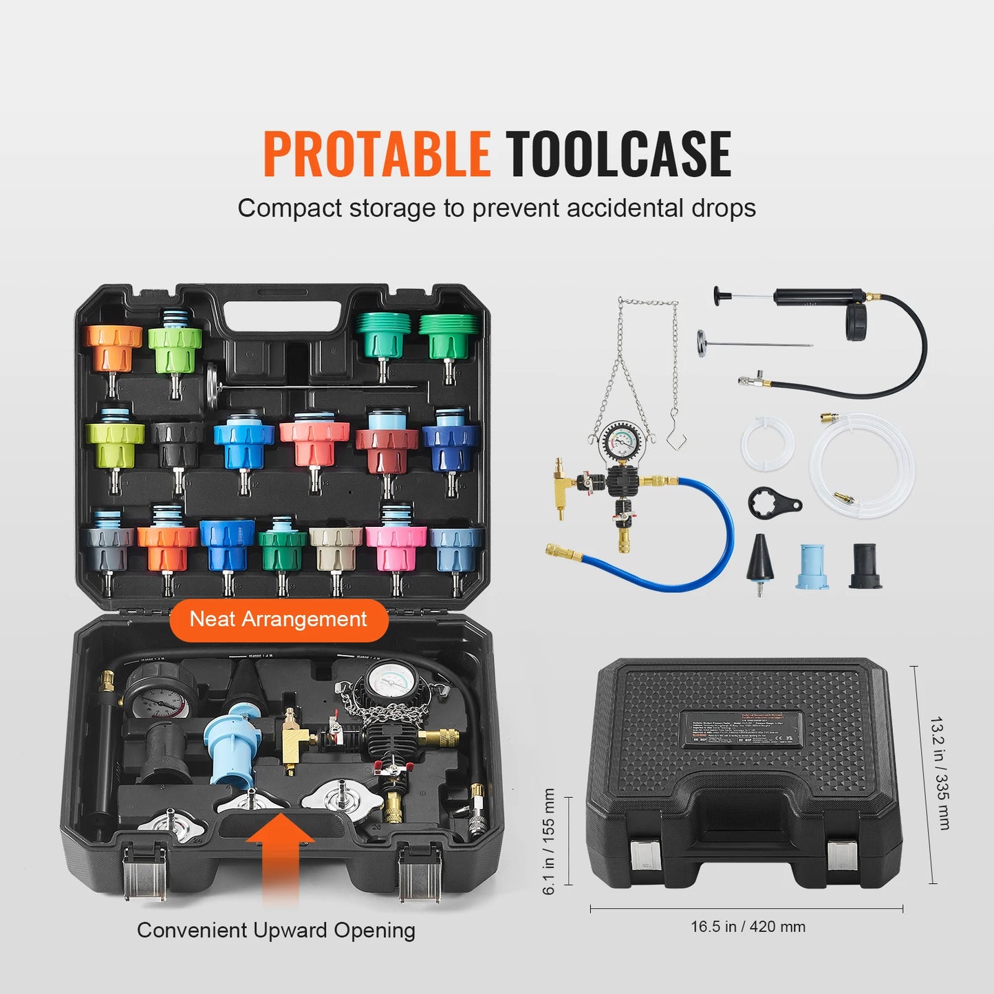 SucceBuy 28Pcs Universal Radiator Pressure Tester Kit Manual Pump Color-coded Steel Test Cap Adapter Toolbox For Car Motorcycle