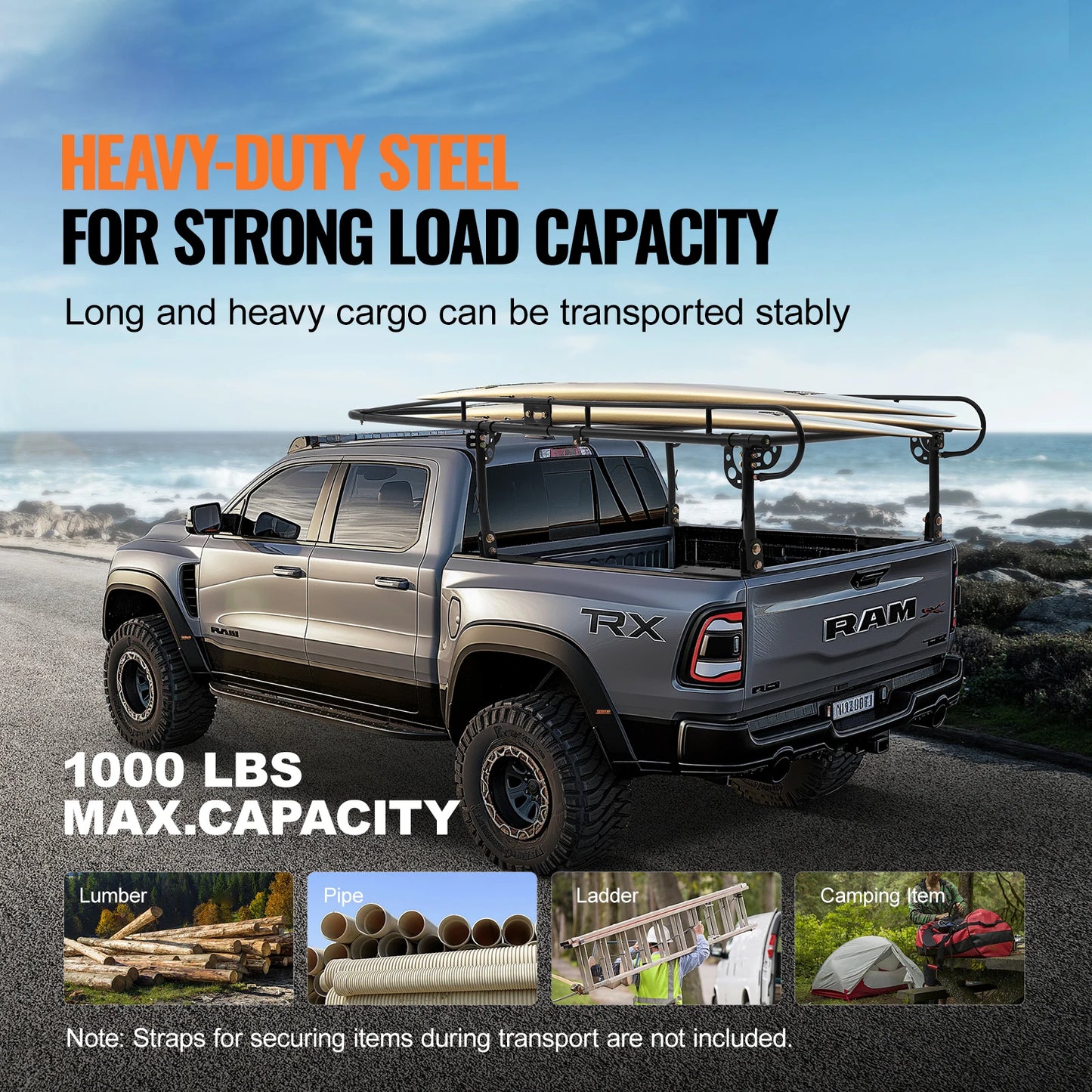 SucceBuy Truck Ladder Rack 1000LBS / 454 KG Strong Capacity Truck Racks for Long or Heavy Cargo 43.3-63 inch for Kayak  Ladder