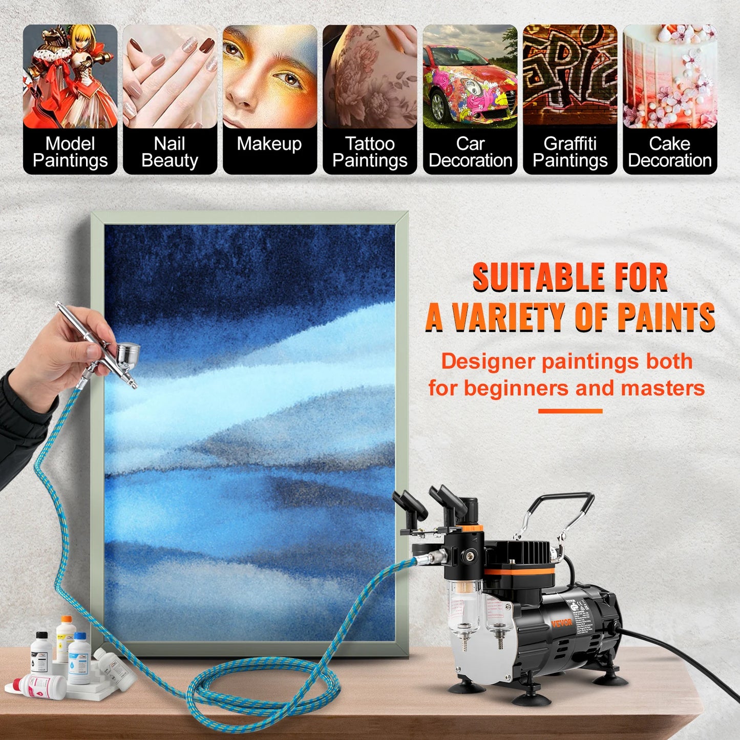 SucceBuy Professional Dual-Action Airbrush Kit 120W Electric Spray Gun Air Brush Painting Set Nail Tattoo Makeup Model Sprayer