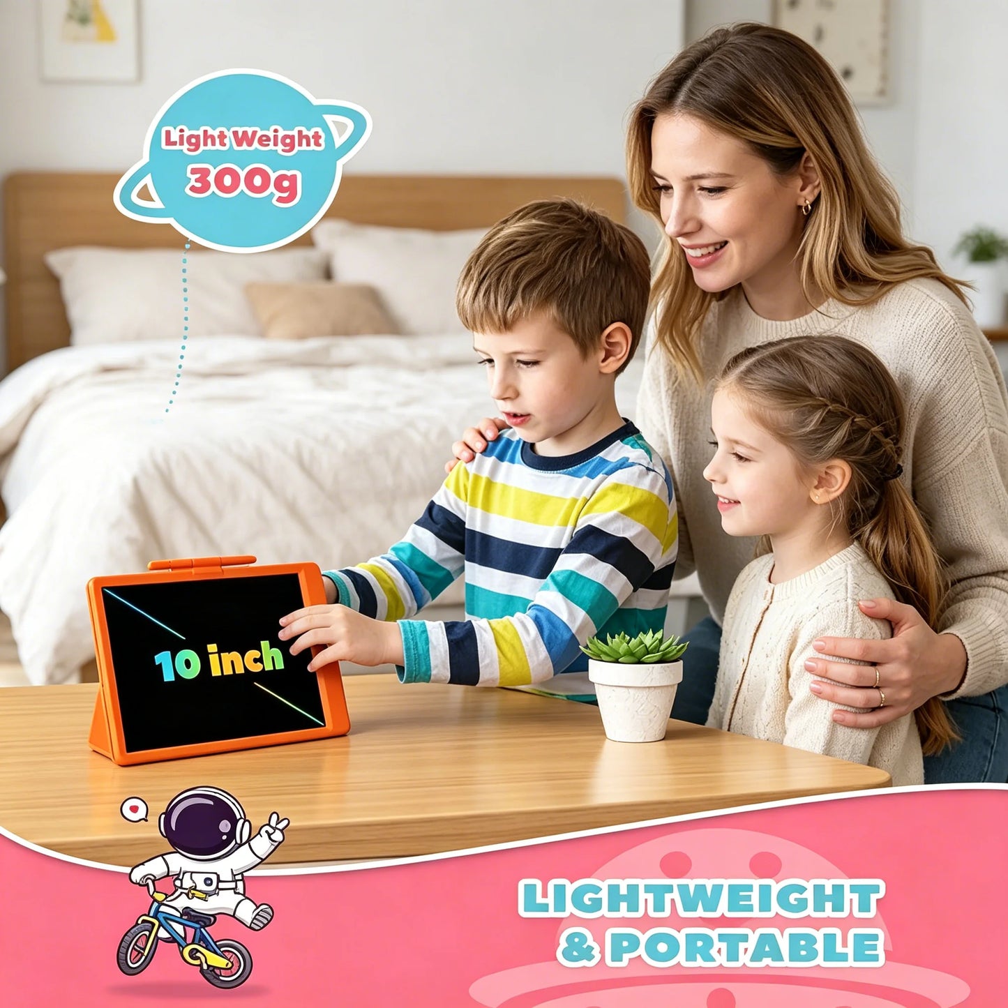 Kids 10" LCD Drawing Tablet, Color Doodle Board, Reusable Erasable Writing Pad, Educational Toy for Boys & Girls Aged 3-8, Orange