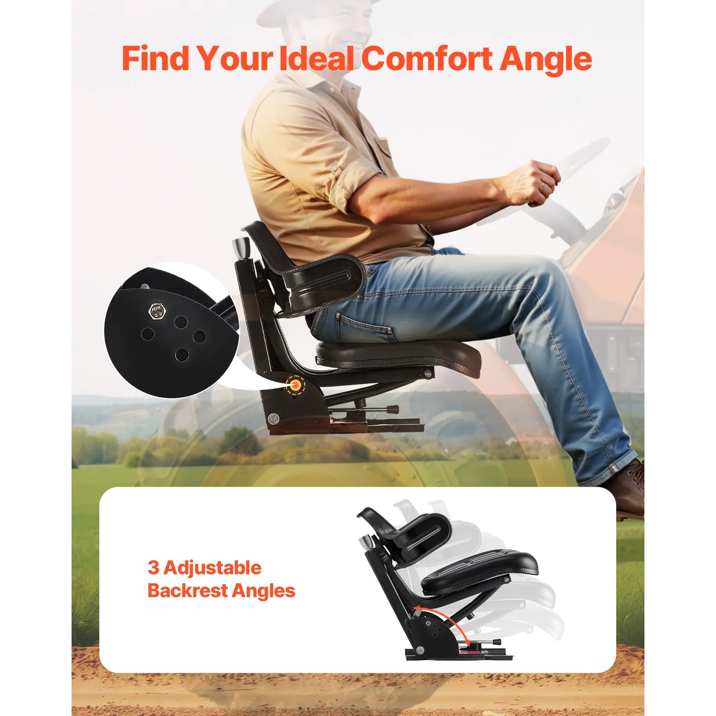 SucceBuy Universal Forklift Seat Wrap Around Adjustable Suspension Seat with Tilt Fits for John Deere Ford Ferguson New Holland