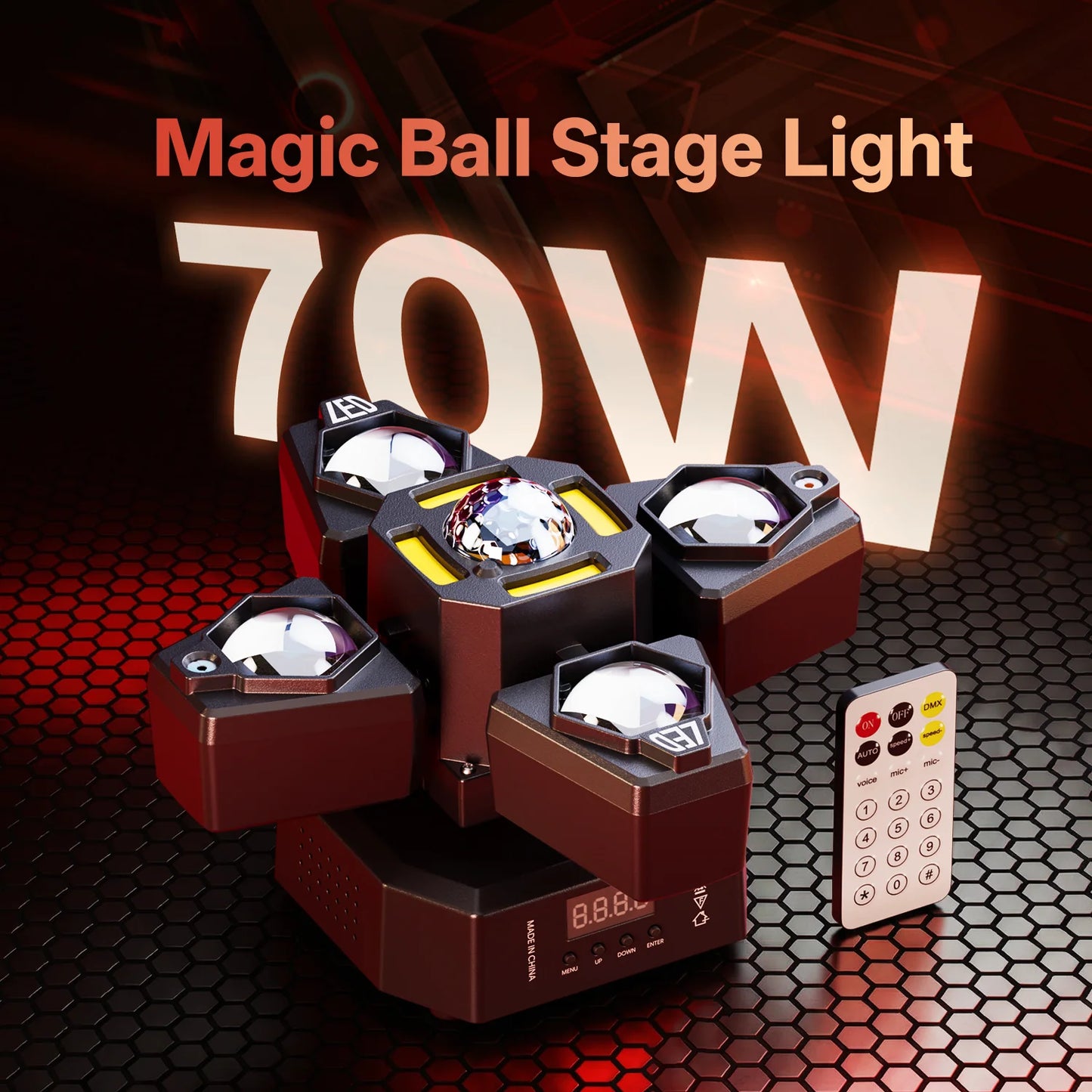 Yiflamefly 70W 4-Arm Beam Magic Ball Stage Light RGBW LED Lighting Effects DJ Lights With Remote&DMX Control For Disco Party Bar