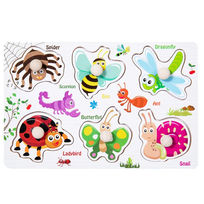 Baby Wooden Puzzles Montessori Toys 1 2 3 Years Toddler Toys Hand Grab Board Alphabet Number Cognition Learning Educational Toys