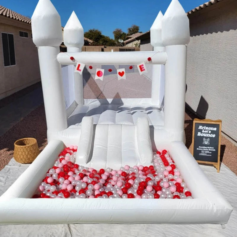 4x2x2.5m inflatable white bounce house with ball pit bouncy castle with blower air pump kids birthday party toys wedding toys