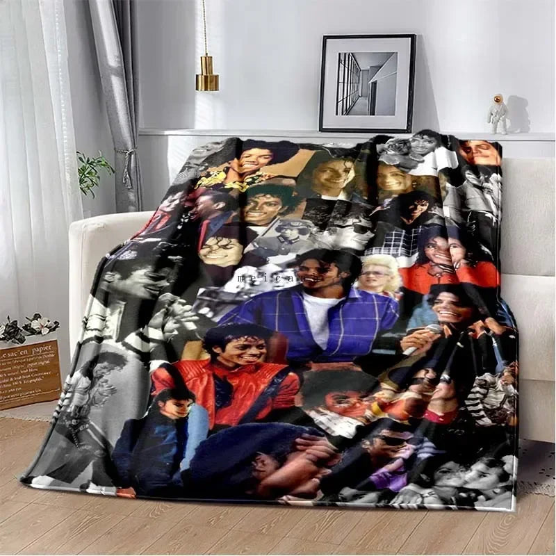 Pop Music Michael J-Jackson Printed Flannel Blanket , Warm  Soft Cozy Blanket Flannel  Livingroom  Home Decor Birthday Gift