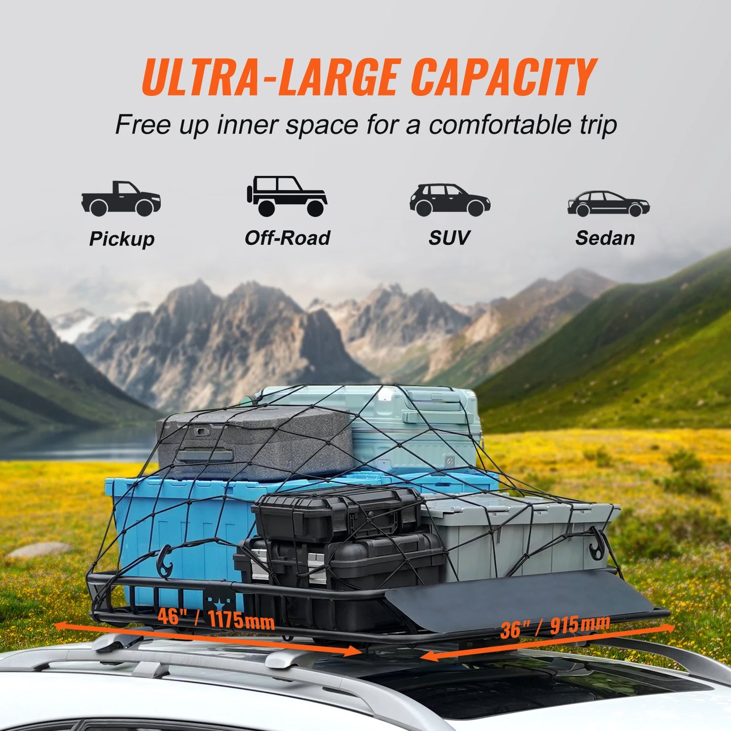 SucceBuy Roof Rack Cargo Basket 46"x36"x4.5" / 51"x36"x5" Rooftop Cargo Carrier Heavy-Duty 200LBS Capacity to SUV Truck Vehicle