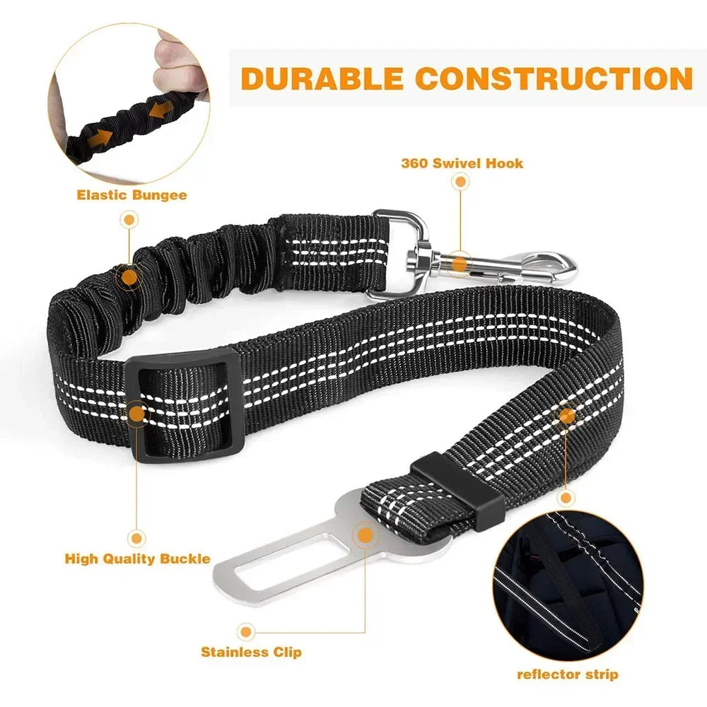 Dog Leash Harness Dogs Dog Accessories Supplies Pet Dog Car Seat Belt Retractable Buffer Elastic Reflective Safety Traction Rope