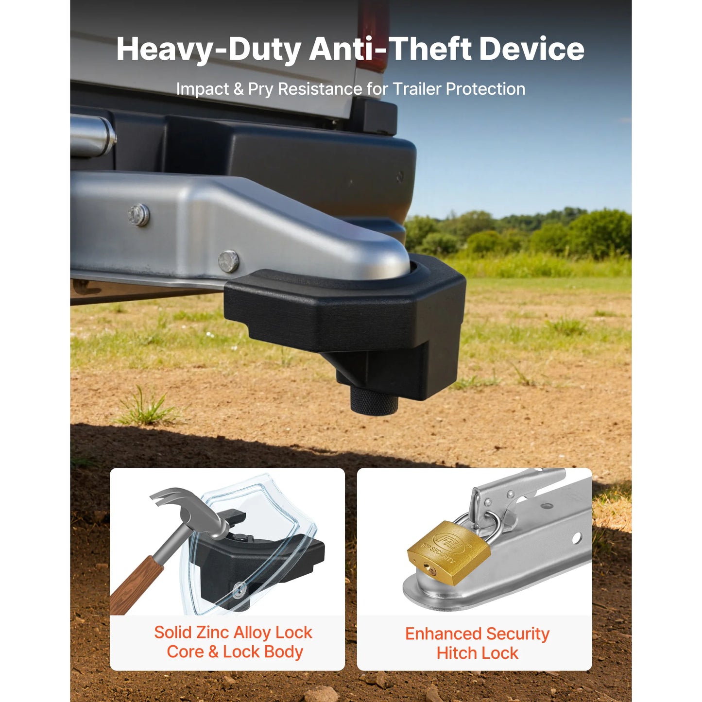SucceBuy Trailer Hitch Lock Fits 2-5/16in Couplers Anti-Theft Trailer Ball Lock with Padlock Prying-Resistant for RVs Boats