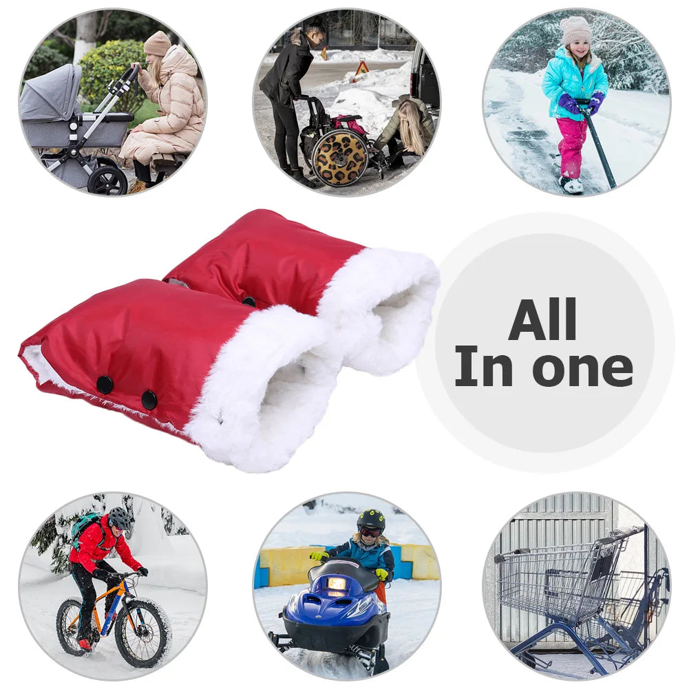 Winter Warm Stroller Gloves Waterproof Strollers Fleece Hand Muff Windproof Infant Clutch Cart Gloves Winter Supplies