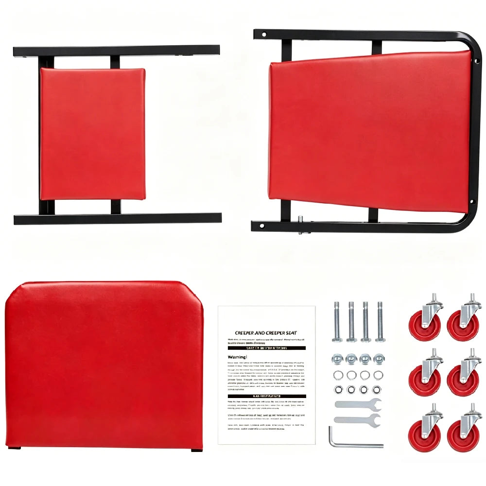 Folding Z-Creeper 2-in-1 Mechanic Stool, 36" Rolling Garage Chair & 6 Casters,300LBS Auto Repair Creeper for Shop,Lay Downor Sit
