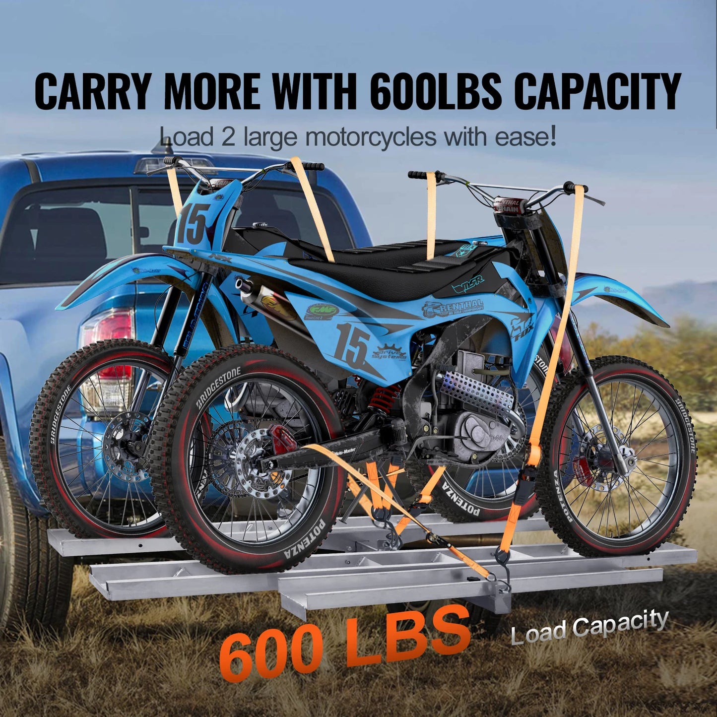 SucceBuy Motorcycle Carrier 2-Bike 600 LBS Aluminum Motorcycle Carrier Hitch Mount Loading Ramp Scooter Dirt Bike Trailer Hauler