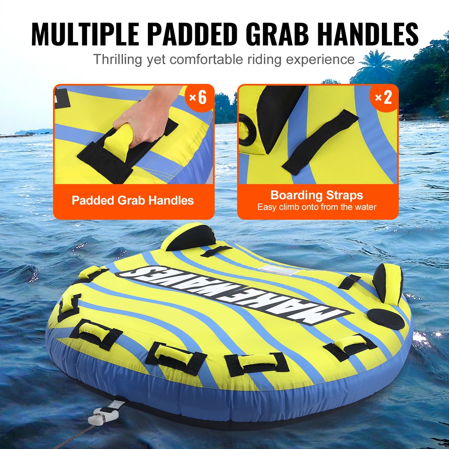 SucceBuy Towable Tube for Boating, 1-3 People Inflatable Towable Tube with Bumper Fins, 510 lbs Water Sport Towable Tubess
