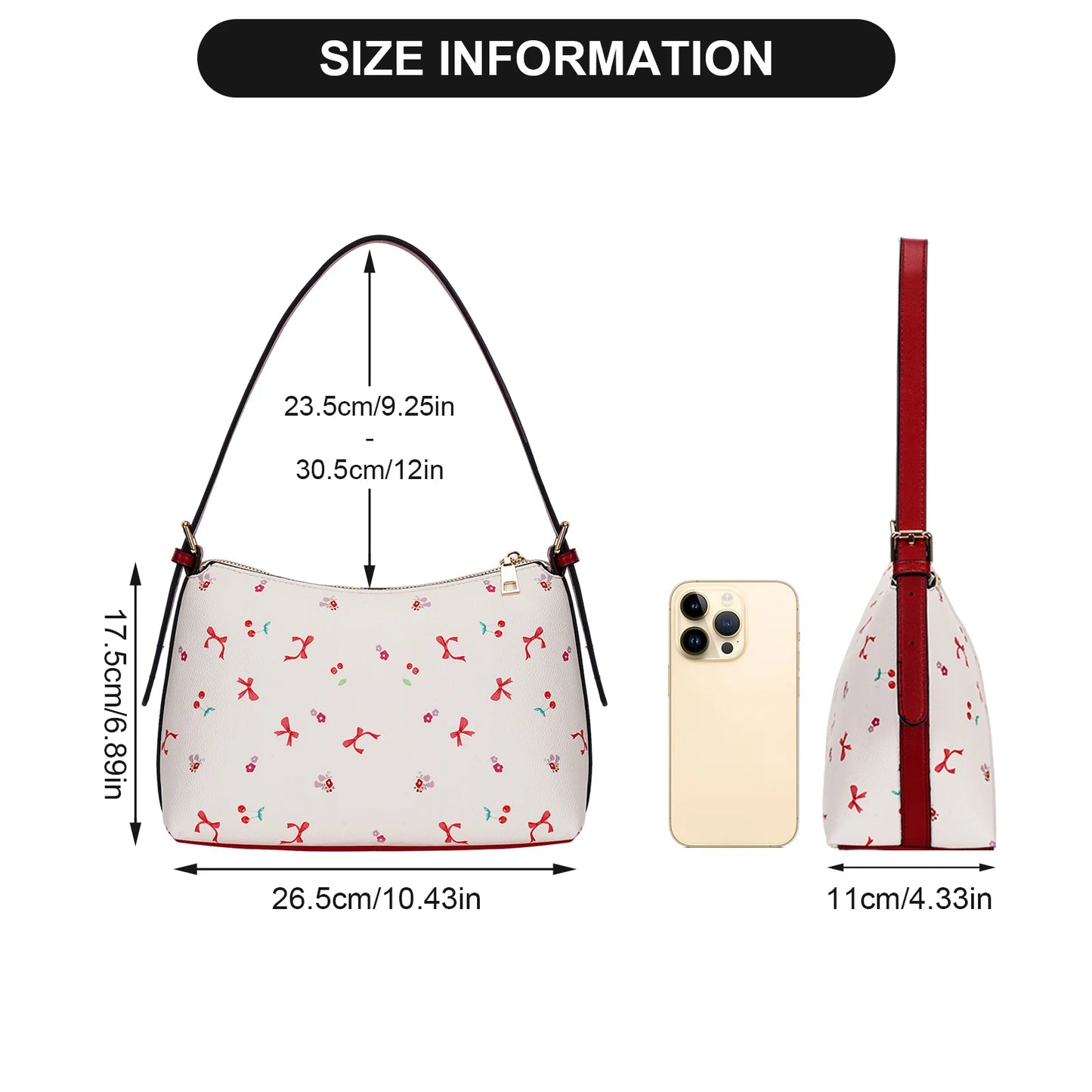 Shoulder Bag for Women Bow Hobo Bag PU Leather Removable Strap Satchel Purse Tote Bag for Work Tavel