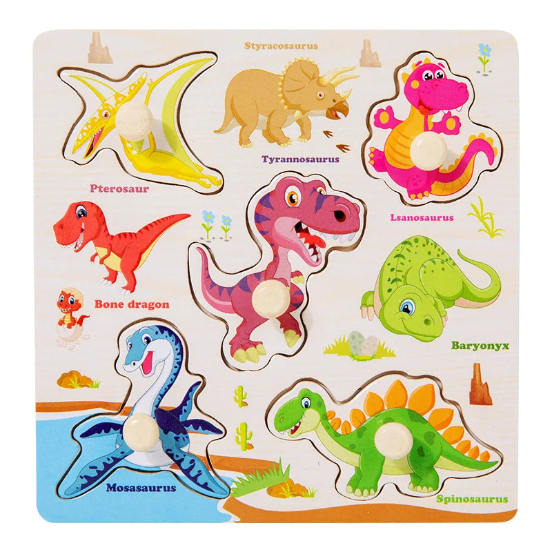 Montessori Baby Wooden Puzzle Toys Kids Educational Game 3D Cartoon Animal Jigsaw Puzzle Toys Activity Board for Child 2 3 Years