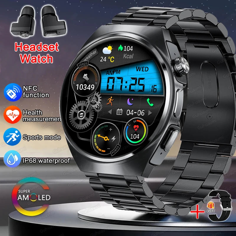 2026 New Man Smart Watch TWS Headset Two In One Wireless Bluetooth Dual Earbuds Call Health Monitor Sport Tracker NFC Smartwatch