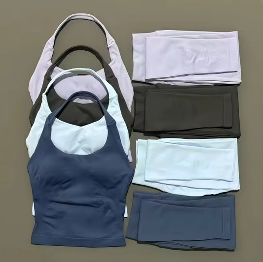 2 Piece Sports Gym Set Strappy Bra Yoga Underwear Short Sport Leggings Bicycle Running Sportswear Woman Seamless Yoga Set