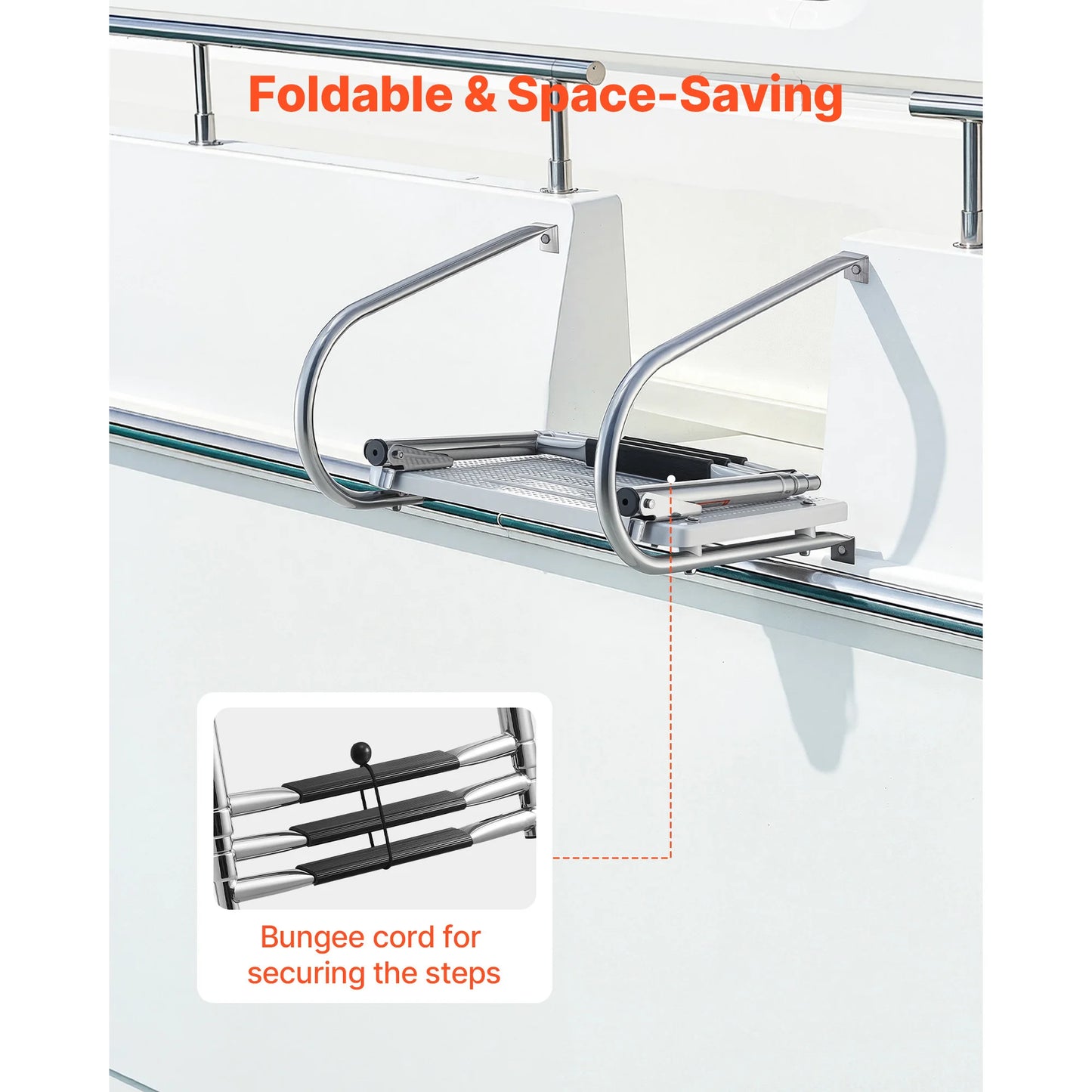SucceBuy 3 Steps Boat Ladder Stainless Steel 400 lbs Telescoping Folding Swim Deck Ladder with Handrails for Outboards Yacht