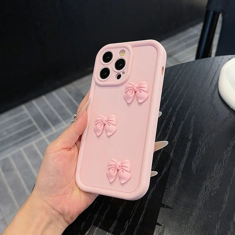 3D Pink Cute Butterfly Silicone Soft Phone Case For iPhone 17 16 15 14 13 12 11 Pro Max XS XR X 7 8 Plus Shockproof Candy Cover