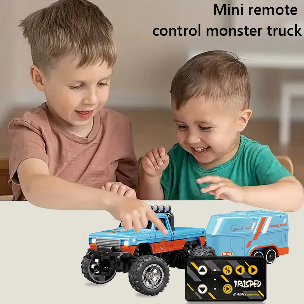 Mini Off-Road Climbing Car with Lights & Trailer All Terrain Off-Road Truck Toy 1:64 Scale 2.4Ghz Remote Control for Kids Gifts