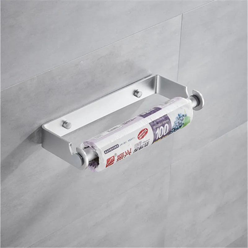 Multifunctional Wall Mount Paper Towel Holder Aluminium Alloy Cling Film Storage Rack Kitchen Organizer Practical Roll Paper
