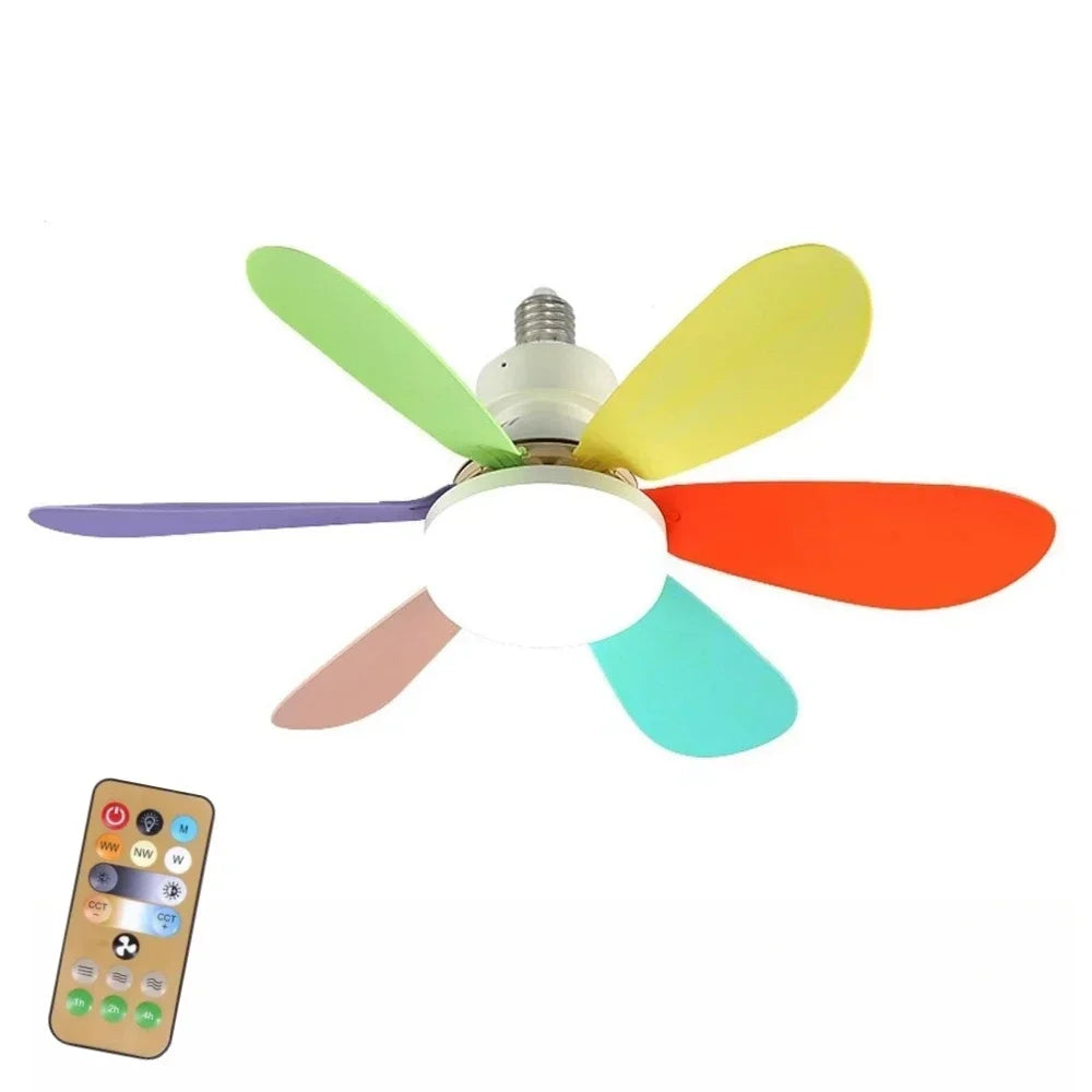 Ceiling Fan Lighting Dimmable Light Color Temperature Modern Ceiling Mount Remote Control Smart E27 Led Ceiling Fan Light
