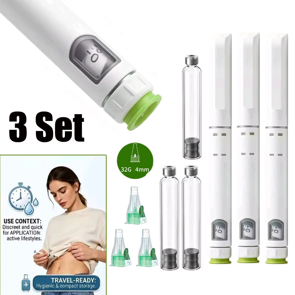 Disposable Sterile Injection Pen Insulin Injection Pen Adjustable Growth Hormone Dose 60U with 3ml Cartridges & 32G 4mm Pen Tip