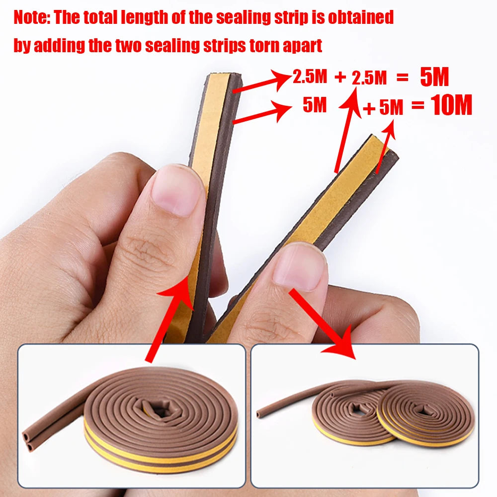 5m/10m DIEP Shape Door Seal Strip Self-adhesive Window WeatherStripping Insulation Noise Rubber Sealing Strip Draft Stopper Tape