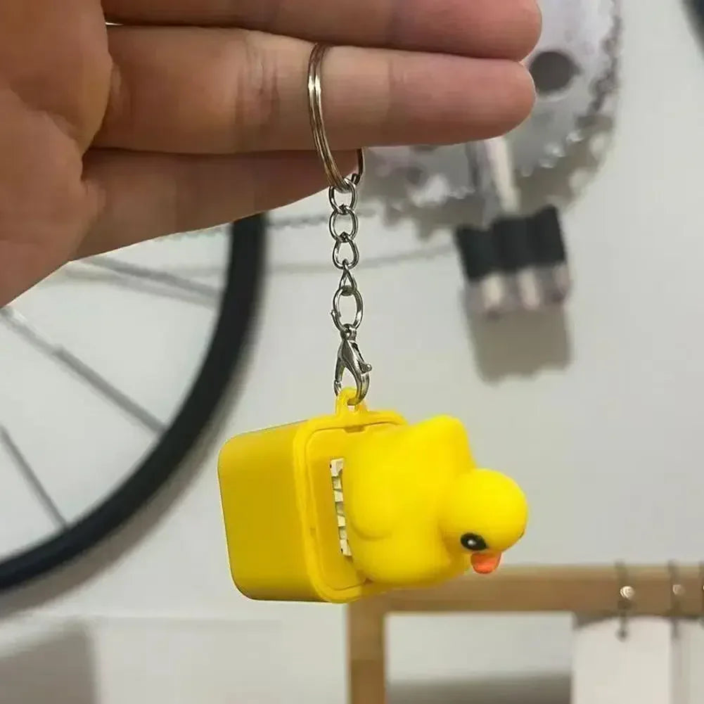 Little Yellow Duck Keychain Fidget Quacking Button Keyring Light-up Sound Toy Stress Relief Toy for Kids Adults