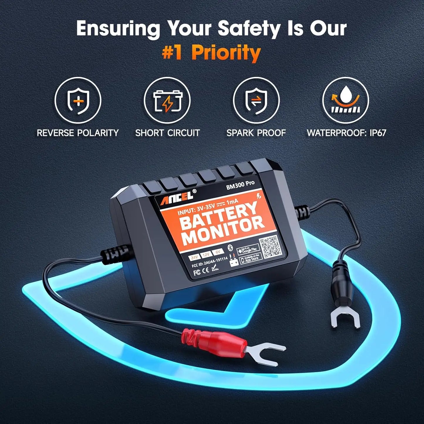 ANCEL BM300 PRO Bluetooth Battery Monitor Tester 6V/12V/24V Car Motorcycle Cranking/Charging Battery System Analyzer Test Tools