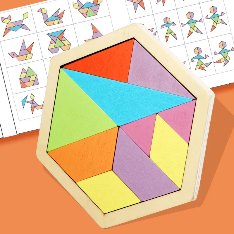 Wooden Tangram Jigsaw DIY Puzzle Kids Learning Educational Toys for Children Thinking Training Wood Toy Puzzles Montessori Games